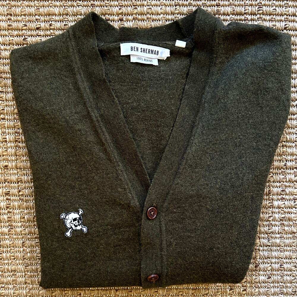 Ben Sherman 100% Merino Wool Skull Cardigan – Women’s L (Tagged Men’s XXL)